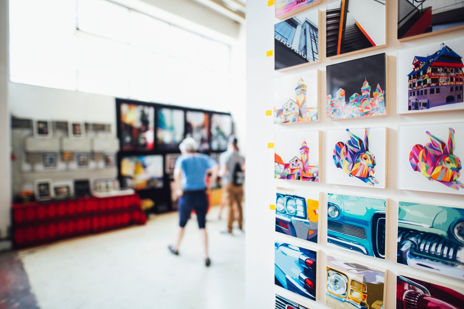 Gallery wall with framed artwork on display