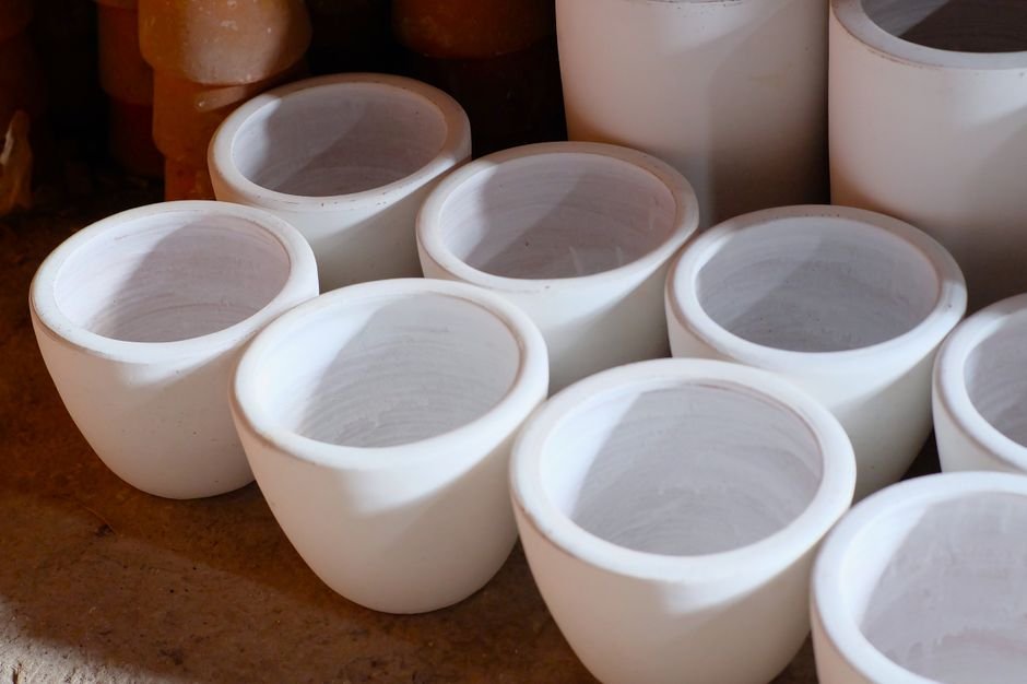 Home ceramic studio with a small electric kiln