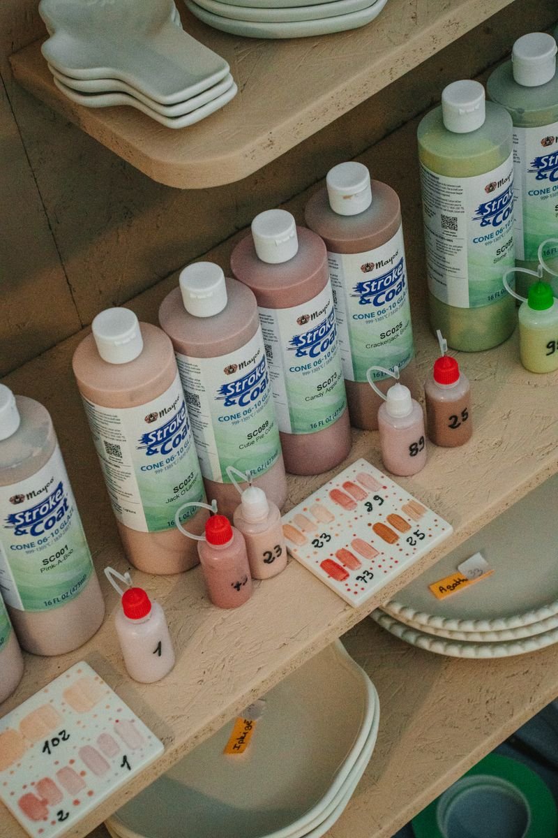 Glaze test tiles showing different clay glaze samples