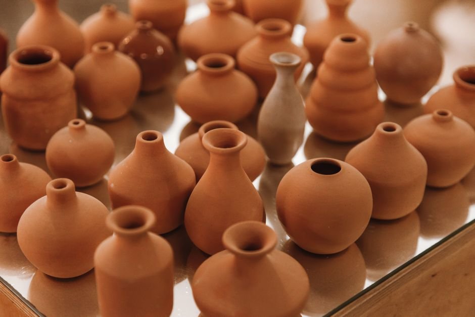 Ceramic pottery with a smooth sheen, the kind of surface terra sigillata can create